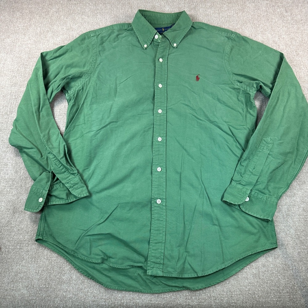 Ralph Lauren Classic Fit Green Cotton Pique Button Down Shirt Mens M Red Pony